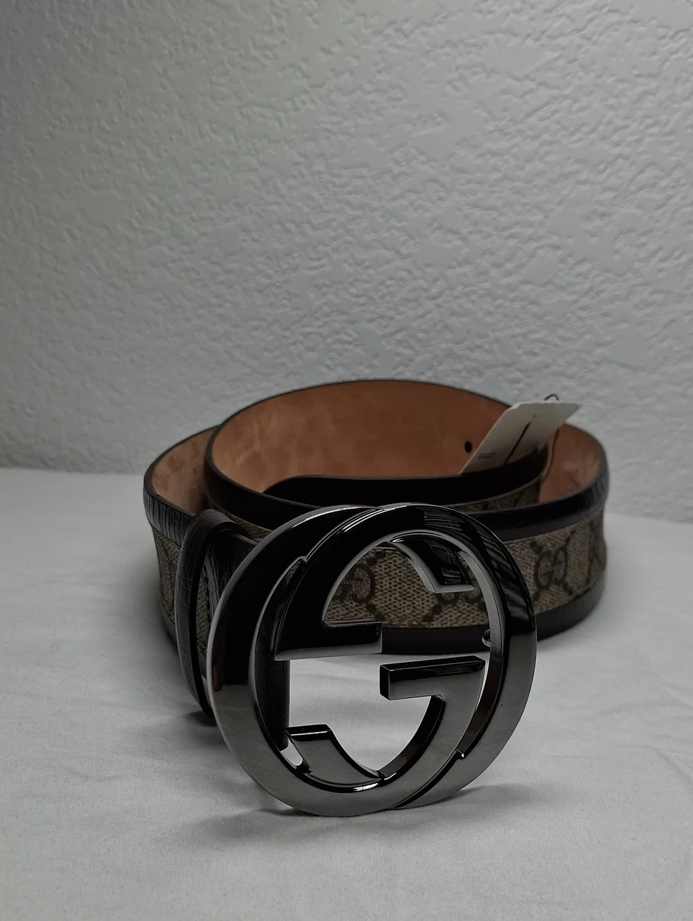 Men's Brown GG Monogram Belt with Black Double G Buckle Gucci